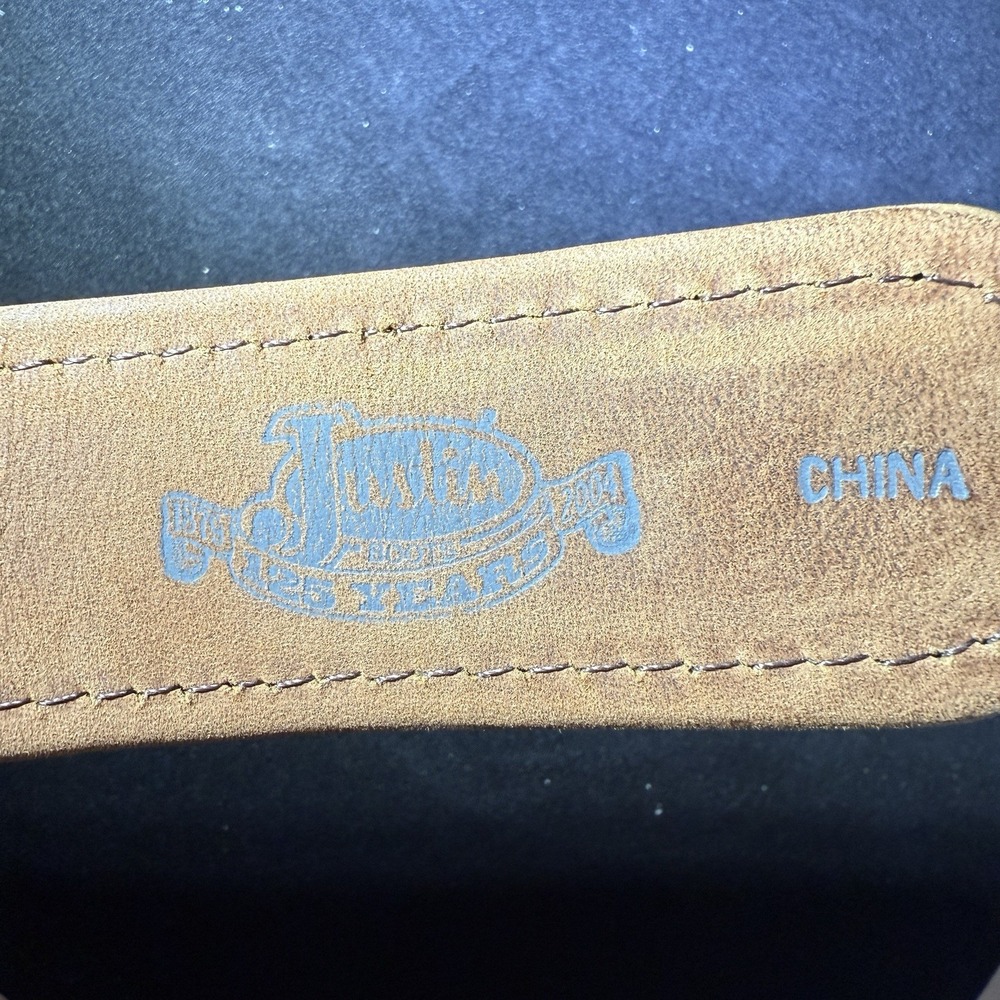 Justin Boots Tooled  Leather Belt With‎ Pony Hair Accent Silver Buckle Sz 44 - Picture 5 of 7